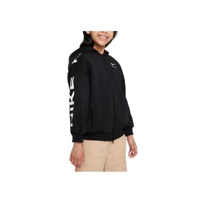 Nike Kinder Buchstaben Logo Bedrucktes Kapuzen-Sweatshirt mit Reißverschluss und langen Ärmeln Kinder Sweatshirt Schwarz FD2960-010