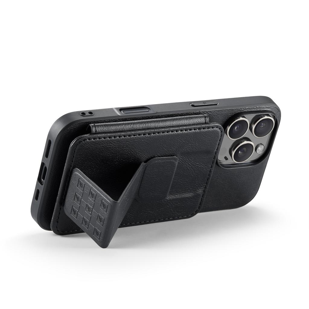 FIERRE SHANN 024 For iPhone 16 Pro Case Card Holder Kickstand Waxy Texture Leather+TPU Phone Cover