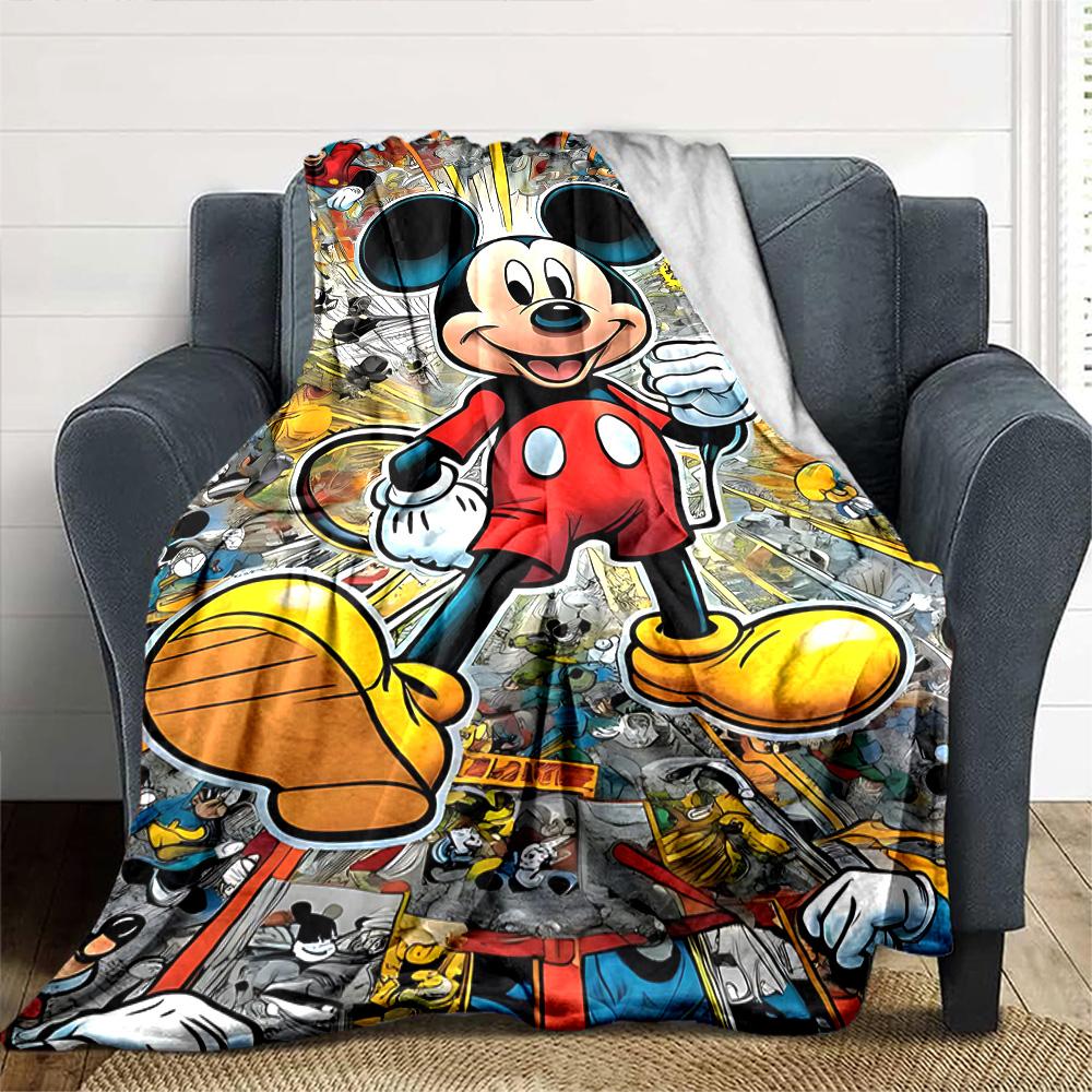 Mickey Mouse Comic Adventure Flannel Blanket Super Soft Warm Cozy Blanket For Sofa Bed Office Travel Allseason Home Decor Gift