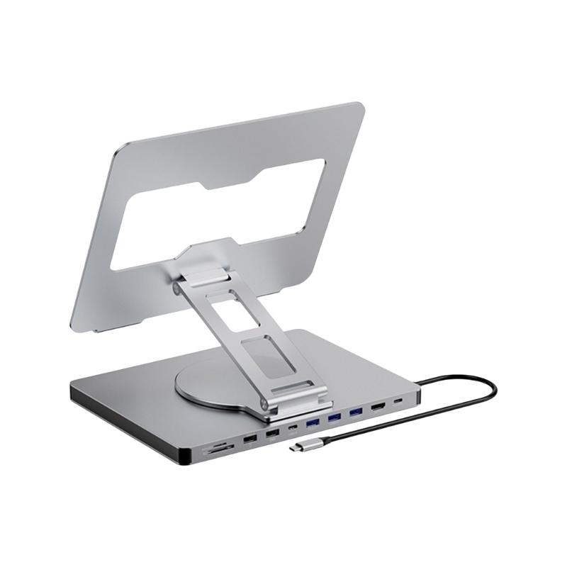 

10 Port Laptop Dock Holder with 4K60hz Output USB3.0x3 Support and PD100W Charging 360 Degree Rotation Holder
