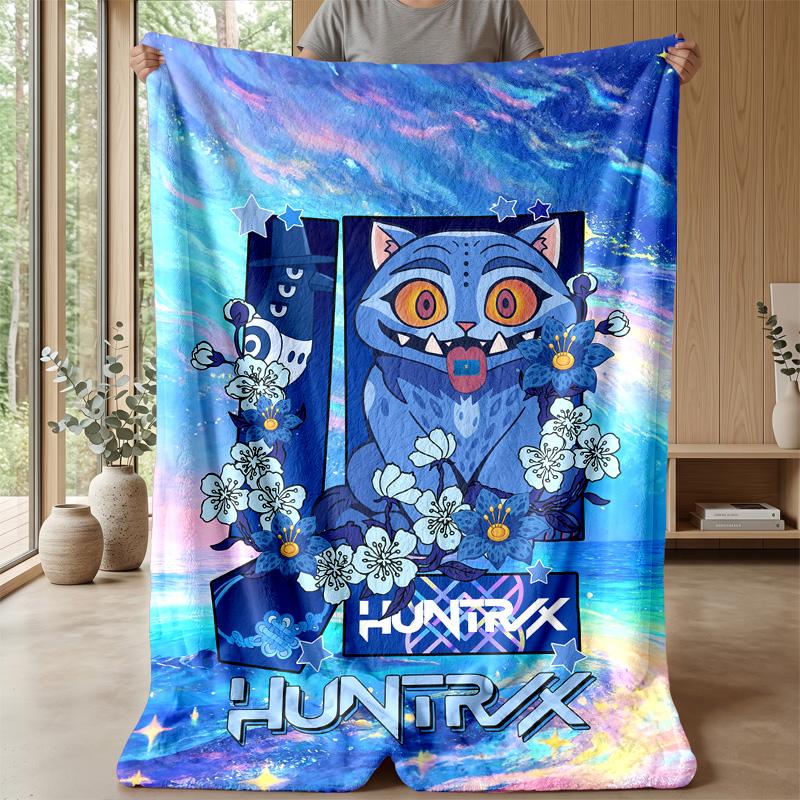 Kpop Demon Hunters Nadrukowany Flanelowy Koc Miękki Ciepły Lekki Koc na Wszystkie Pory Roku do Sofy Łóżka Kempingu Wystrój Domu Prezent Świąteczny