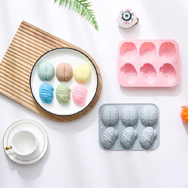 6-fach Gehirnform Silikonform Fondant Schokoladenform Mousse Fondant Eiswürfelform für Kuchen Dekoration Antihaft