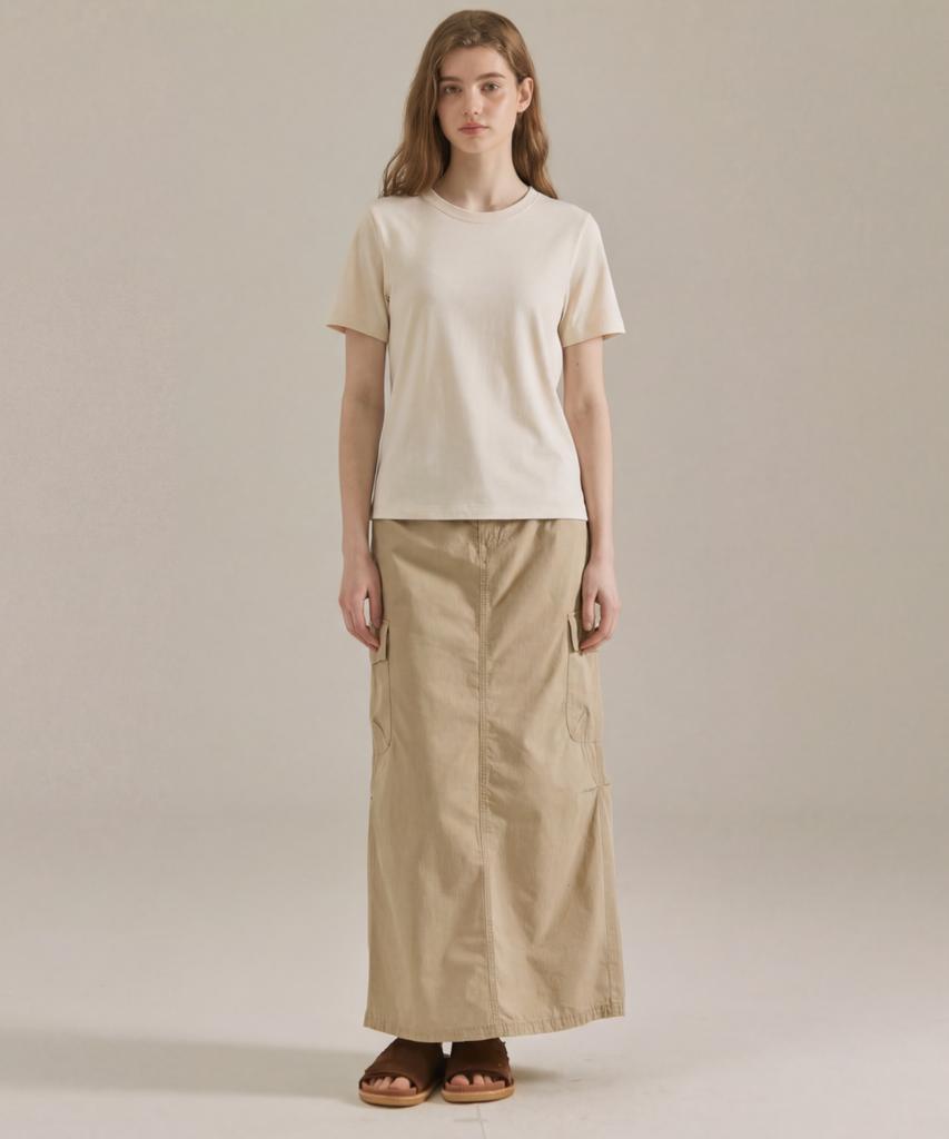 BASIC HOUSE Women'S Premium 40-Count Round Neck Short Sleeve T-Shirt Cream Lats0211