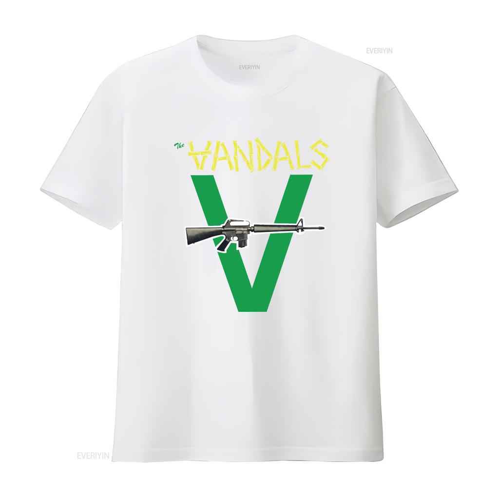 Mens The Vandals Original Logo Green V and Gun Print T Shirt Medium Black vintage Washed streetwear designer clothes