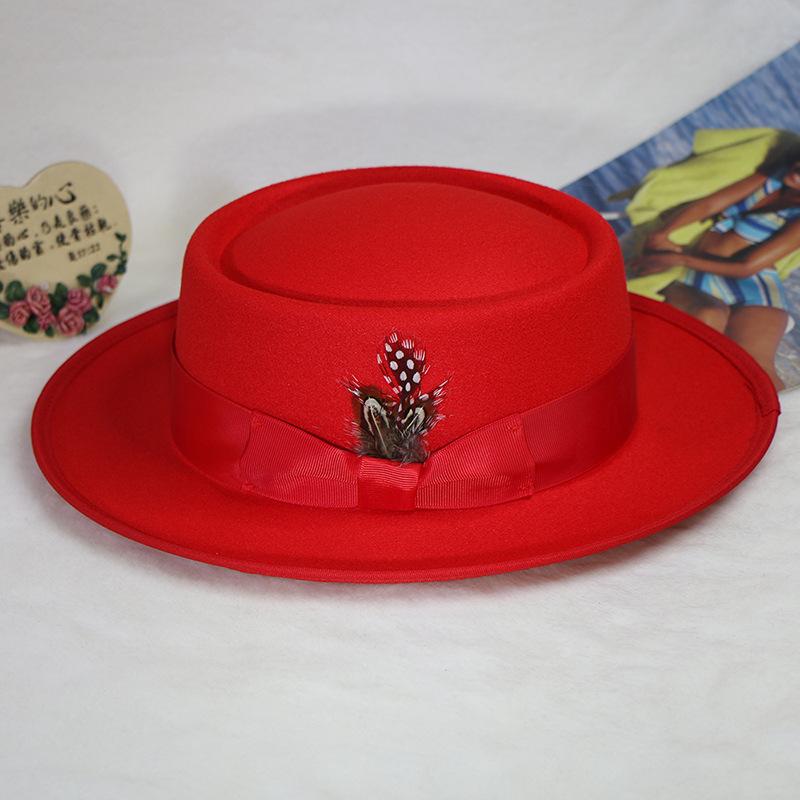 2023 Sombrero Fedora de Lana Sintética para Hombre Mujer Ala Ancha Accesorios de Lazo Pluma Otoño Invierno Caballero Sombrero Panamá Jazz