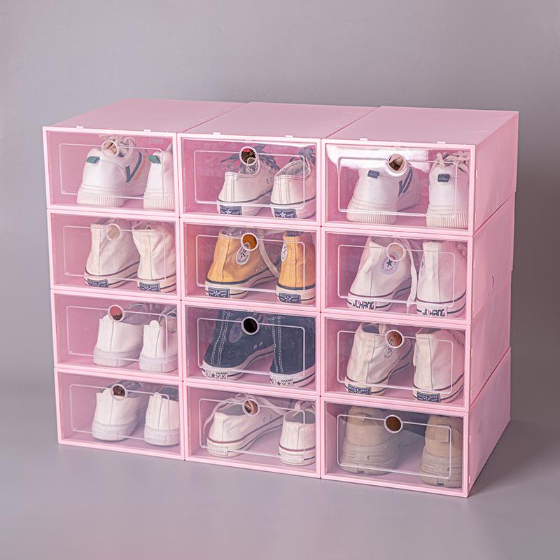 

Утолщенная коробка для обуви, пыленепроницаемая, влагонепроницаемая, чехол для хранения обуви, складной чехол для обуви, штабелируемый органайзер для обуви розовый