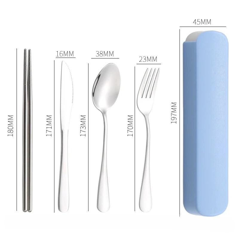 5Pcs/Set Travel Camping Cutlery Set Portable Tableware Stainless Steel Chopsticks Spoon Fork Steak Knife with Storage Case