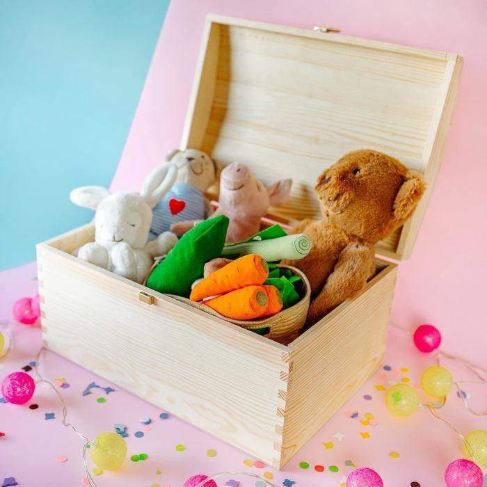 Creative Deco Grande Coffre Boite Rangement Noel En Bois Non Peint | 34,5 X 25 X 19,2 Cm