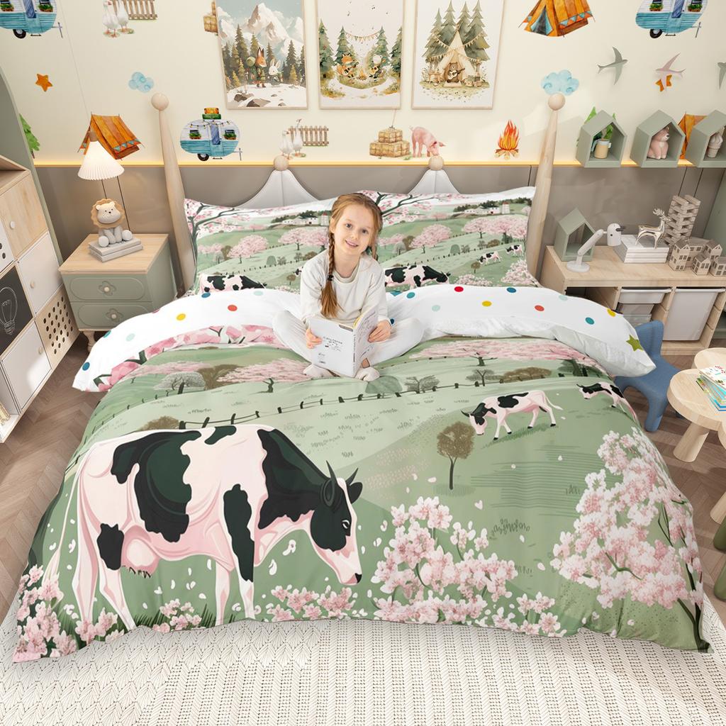 Homewish Cute Animal Duvet Cover Set 2Pcs/3Pcs For Kids Boys Girls Frog Dog Cow Bedding Set Rabbit Cat Fox Comforter Cover Set