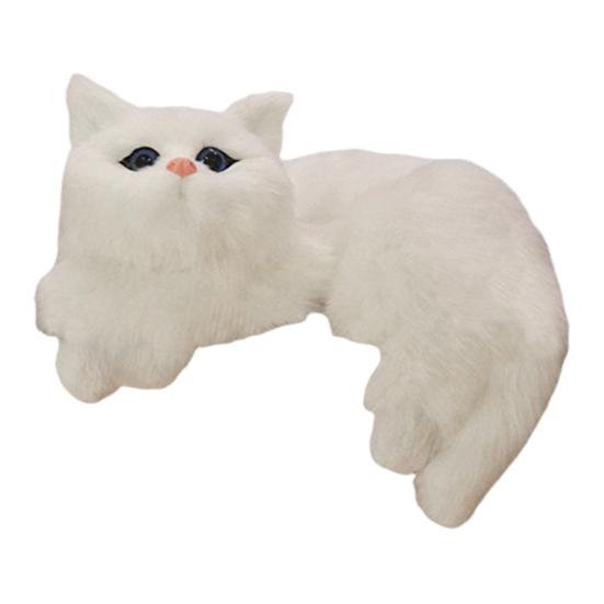 Simulation Furry Cat Ornament Plush Animal Figurine Realistic Fluffy Kitten Model Hanging Cat Decoration for Home TV Stand Shelf Decor