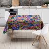 Bright Floral Tablecloth Multicolored Printed Linen Table Cover Decor for Kitchen Dining Room Party Decoration (Wooden Table Set