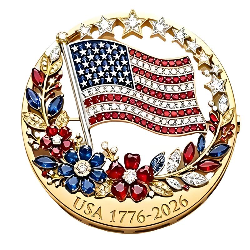Classical American 250 Years Independence Commemorative Brooch Zinc Alloy Star Flower Coating Corsage Pin