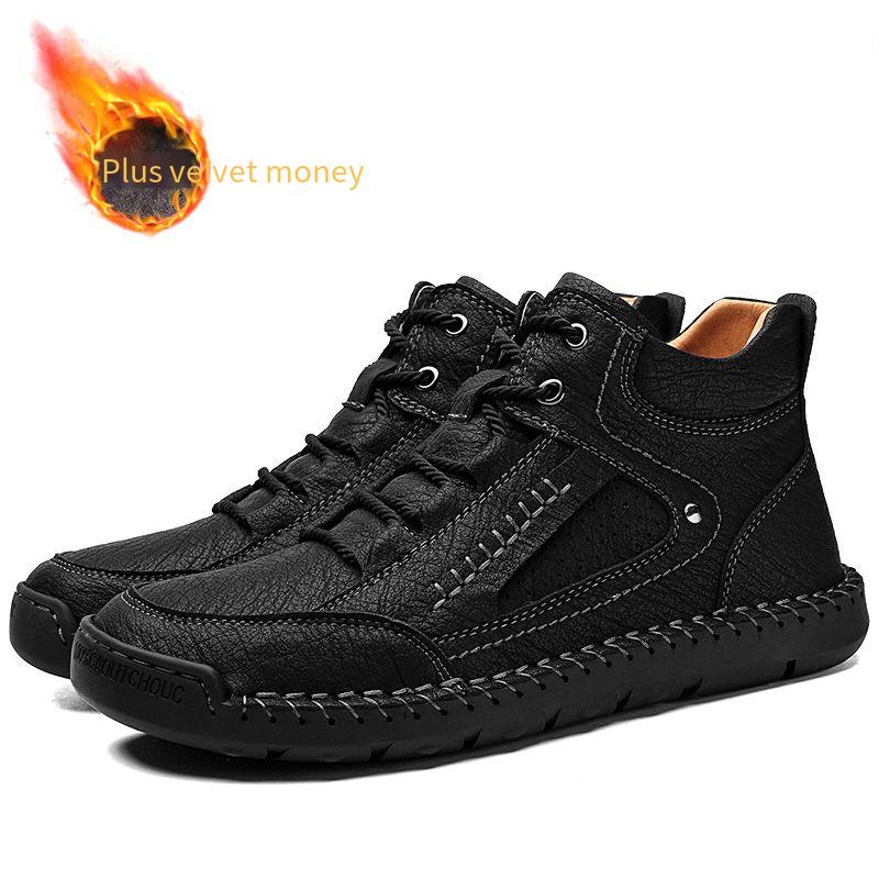 Men’s Hiking Boots Black Brown Casual Retro Leather Men’s Outdoor Handmade Boots for Men Plus Size winter warm boots