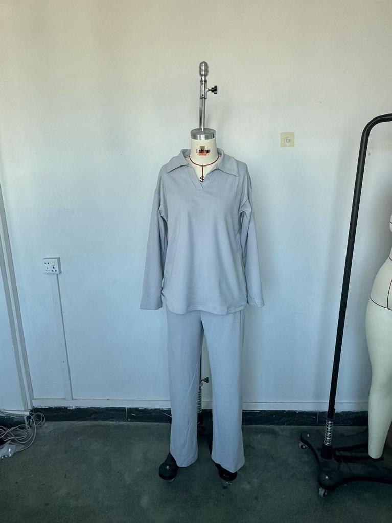 European & American Polo Collar Casual Pullover with Wide-Leg Pants Two-Piece Set for Women - Autumn/Winter 2025 Collection