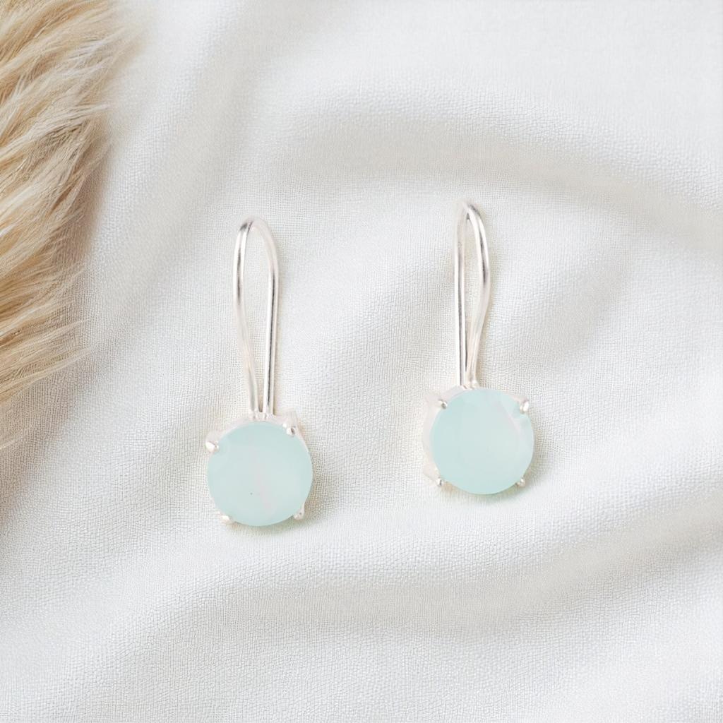 Aqua Chalcedony Gemstone 925 Sterling Silver Jewelry Handcrafted Earrings 0.92" EE-174-18
