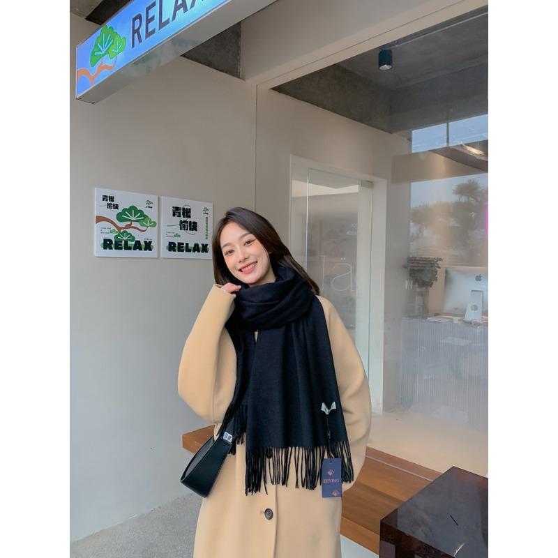 Scarf Women's Autumn and Winter New Wool Cashmere Scarf Versatile Men's Shawl Dual Purpose Solid Color Scarf