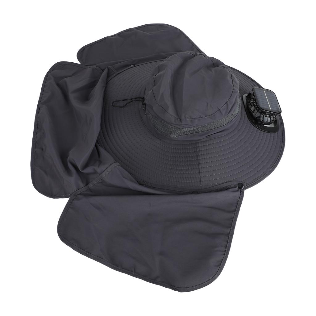 Sun Hat with Solar Fan 3 Wind Speeds Outdoor UPF50 Sun Hat Wide Brim Fishing Hat with Neck Flap USB Charging