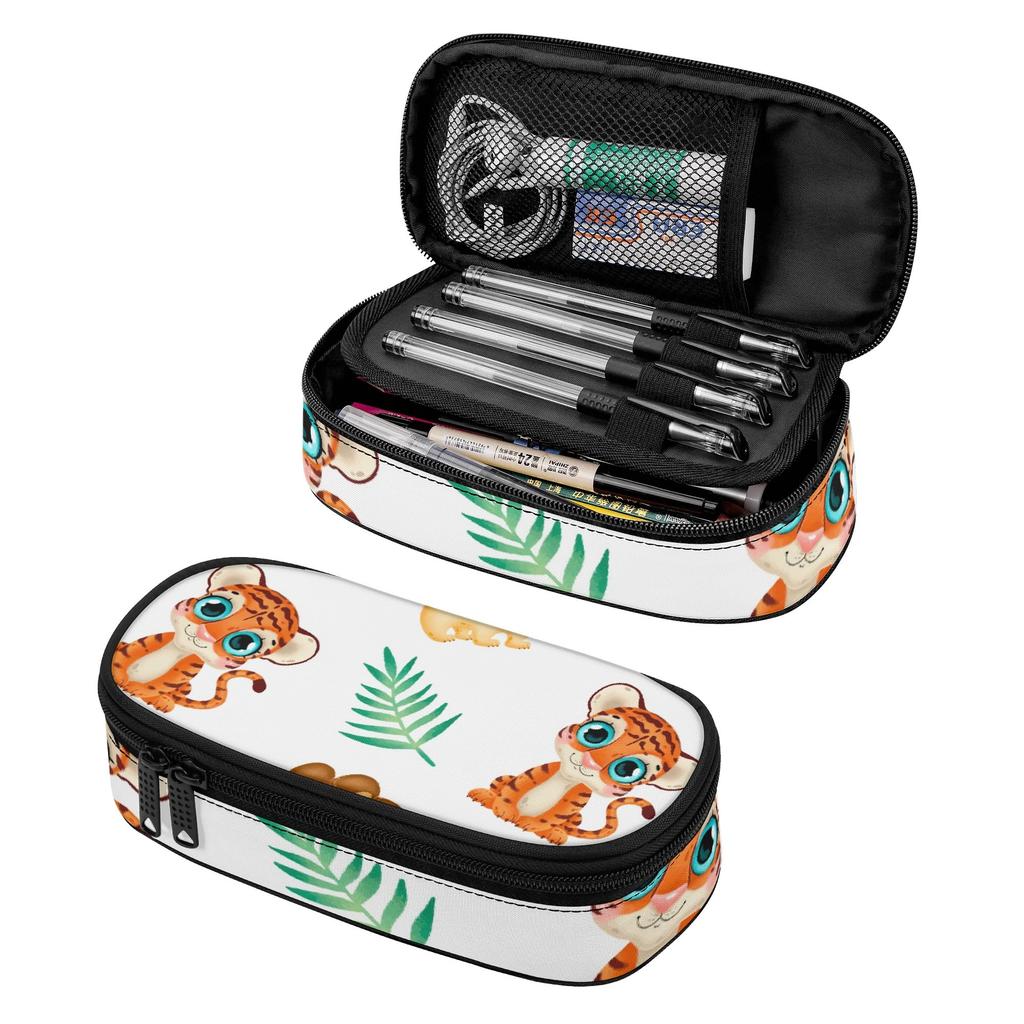 Pen Case Practical Large Storage Space 300D Polyester Smooth Zipper with Mesh Pocket Removable Divider and Pen Slots for Students