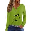 Women's T Shirt Tee Christmas Print Button Long Sleeve Daily Weekend Fashion Basic V- Neck Regular Top