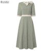 ZANZEA Rochie casual elegantă pentru femei, cu gât rotund, mânecă 3/4 și imprimeu în carouri