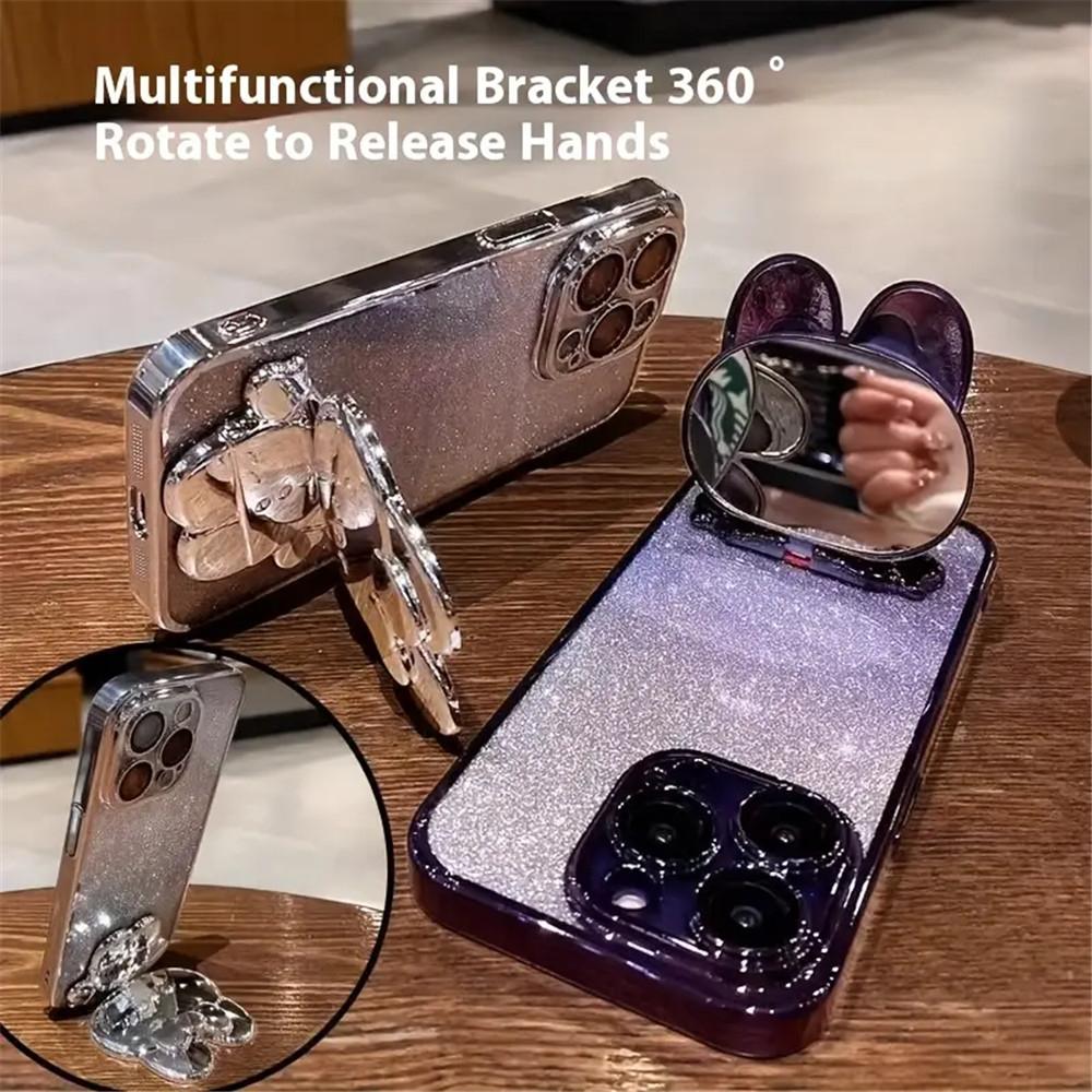 Shockproof Glitter Phone Case For Huawei Nova 13 Pro 12 11 10 9 8 7 6 5 Pro SE Invisible Makeup Mirror Rabbit Stand Soft Cover