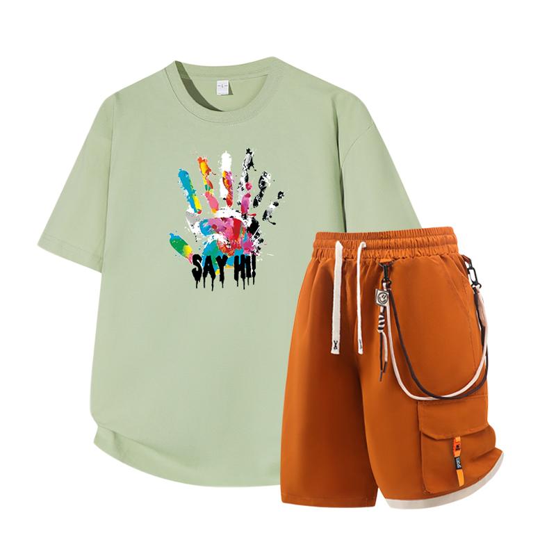 Dmo Men's Short Sleeved Set Summer Short Sleeved Slim Fit Upper Garment Men's Two-piece Set