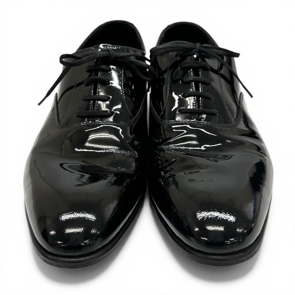 Skvělé kožené boty CROCKETT&JONES CHEAM 341 Kopyto černé Lakovaná kůže pánské 8 Použité