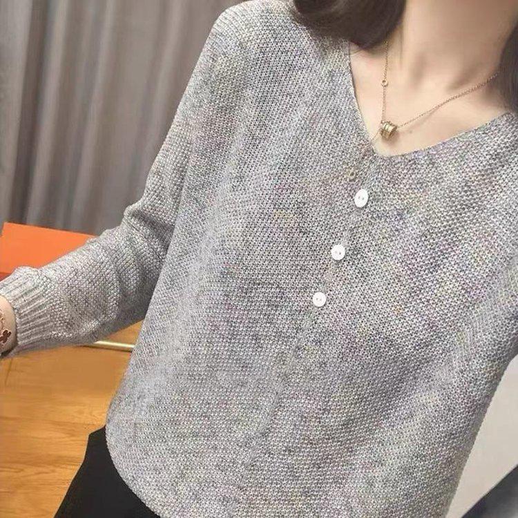 

Autumn V-Neck Plus Size Knitwear Sweater for Women One Size серый