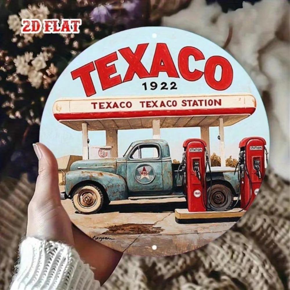 Vintage Texaco Gas Metal Tin Sign Retro Truck Wall Decor 7.87 Inch Round