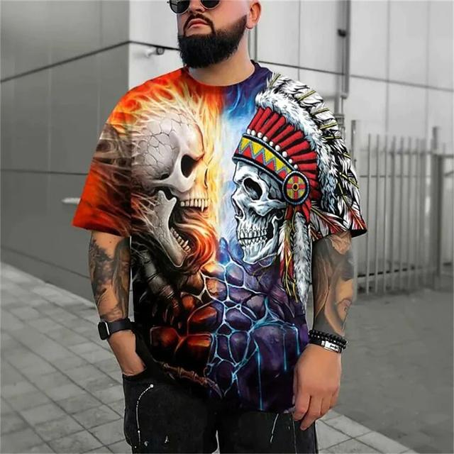 Pánské tričko Letní móda Téma lebky 3D Muži Cool Street Print Tričko Horror Series Tough Short Sleeve Muži Top Tričko velkých velikostí
