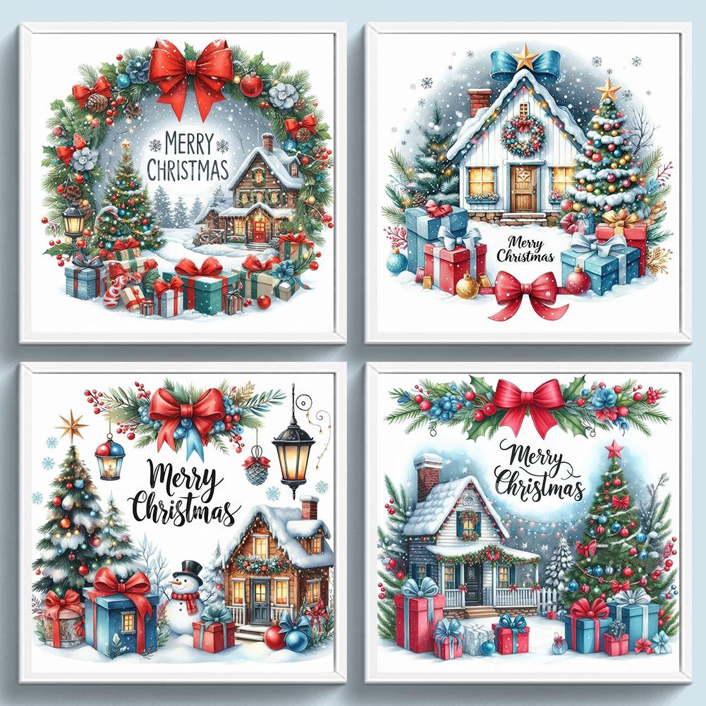 Christmas Cottage Full 14CT DIY Counted Cross Stitch Kits for Beginners Adults Home Decor Cross Stitch Embroidery Kits 40x40cm