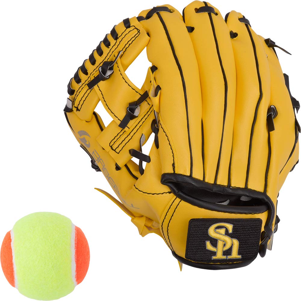 Fukuoka SoftBank Hawks x GP Magic Catch Baseball Glove for Soft Ball 37041 (GP) Toddlers, 8-inch, Included, Yellow, Left-Handed Throw,
