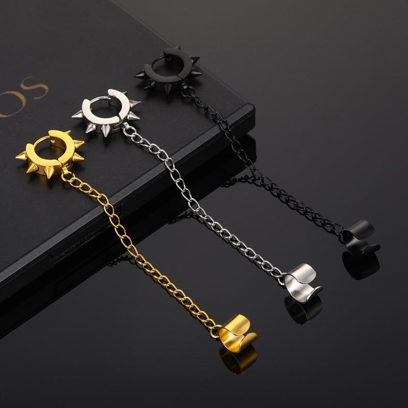 1Pcs Fashion Punk Cross Pendant Clip Earring for Teens Women Men Ear Cuffs Earring Jewelry Retro Metal Chain Tassel Earings