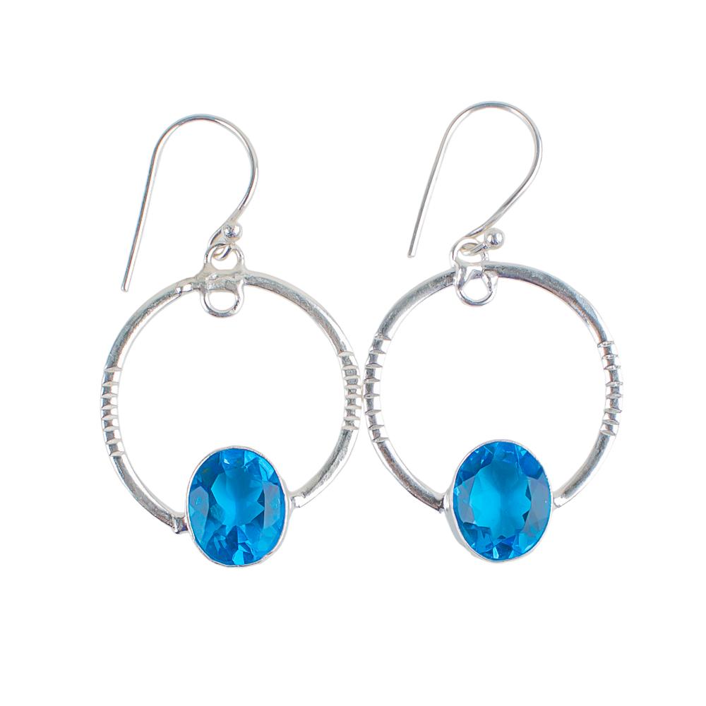 Natural Swiss Blue Topaz Gemstone 925 Sterling Silver Jewelry Handmade Earrings EE-67-9
