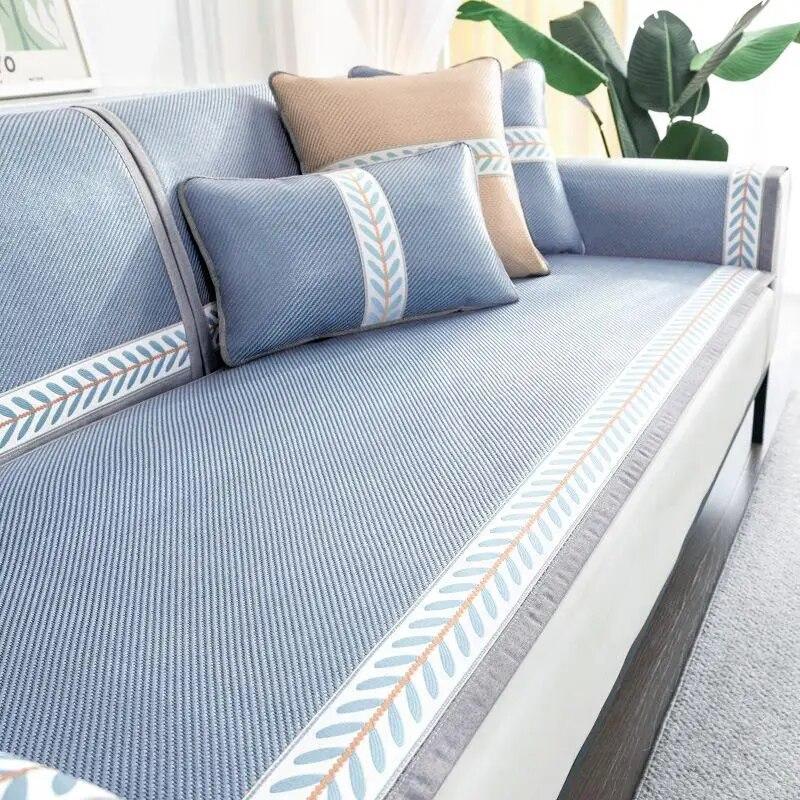 Summer Mosquito Repellent Cold Mat Sofa Cushion Cover Ice Silk Anti Slip Sofa Cover Fabric Cushion Living Room Sofa Decor