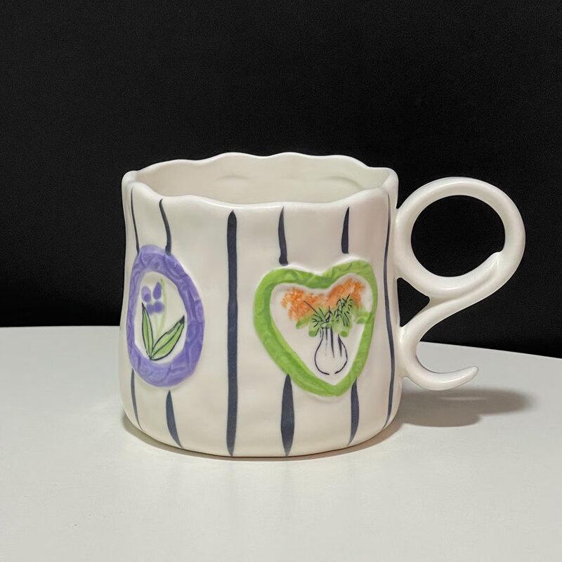 Irregular Hand-Painted Floral Ceramic Coffee Mug