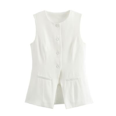 Women 's Button Down Waistcoat Vest Sleeveless Round Neck Solid Color Slim Fit Tops Dressy Suit Vest