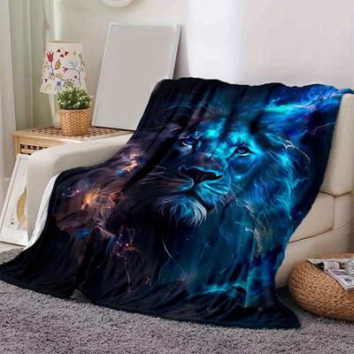 1pc Galactic Lion Blanket Softs, Warm Cozy Bedding Decorative Coverlet, Living Room, Travel, Camping, Car Blankets