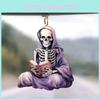 Acrylic Flat Halloween Surface Pendant With Reading Skeleton Design Decor For