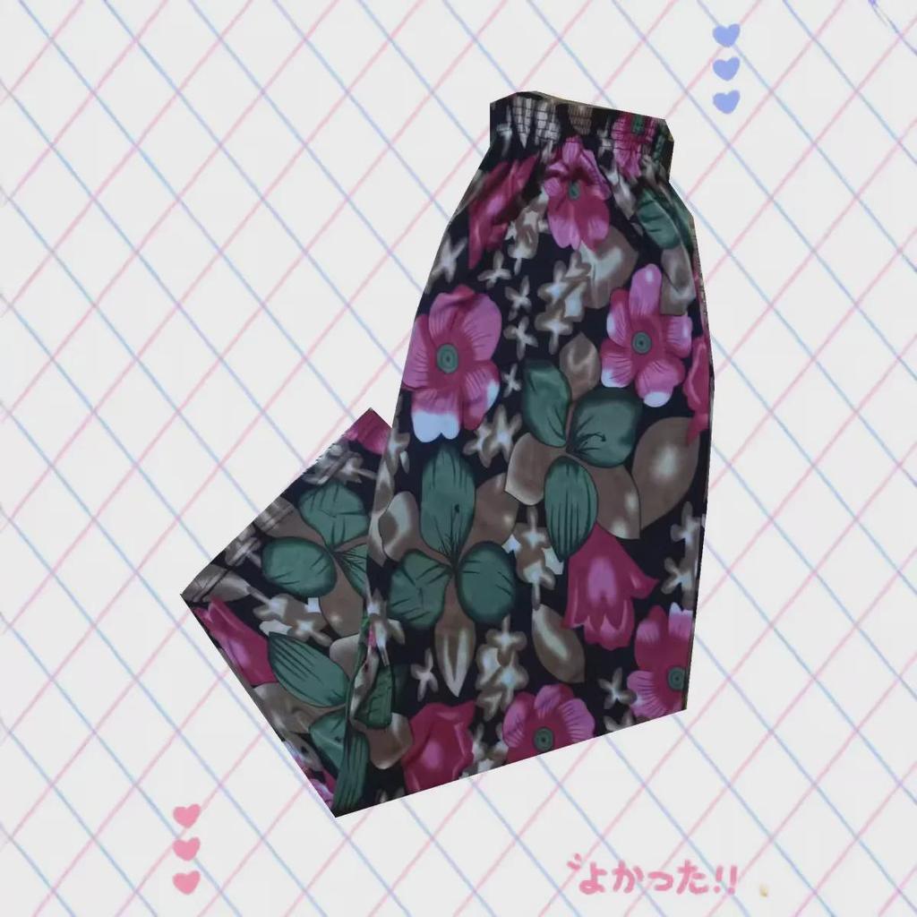Chinese Summer Ice Silk High-Waist Floral Pants: Casual, Loose-Fit for Middle-Aged & Elderly Women