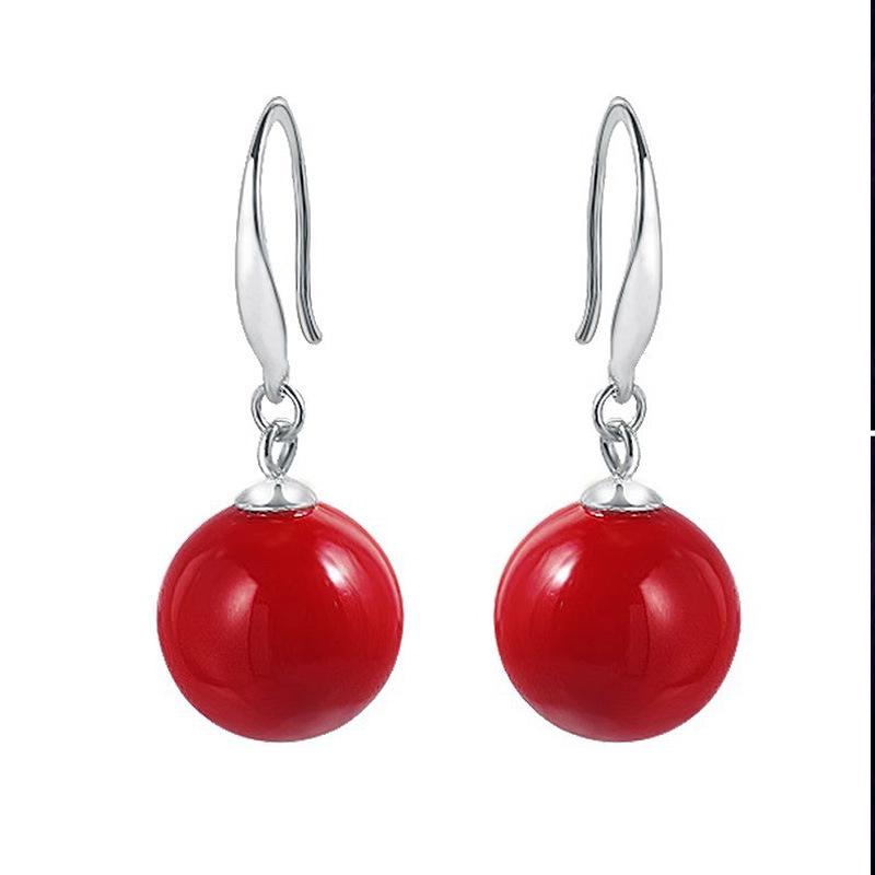 S925 Sterling Silver Purple Gold Cinnabar Dangle Earrings - Ancient Style Red Studs for Women