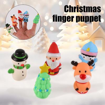 5Pcs/Set Christmas Finger Puppets Silicone Elk Santa Claus Snowman Christmas Tree Character Toys Role-Playing