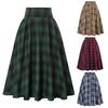 Women Skirt High Elastic Waist Big Hem A-line Colorblock Plaid Print Loose Ankle Length Soft Pockets Retro Ruffle Elegant Party Commute Lady