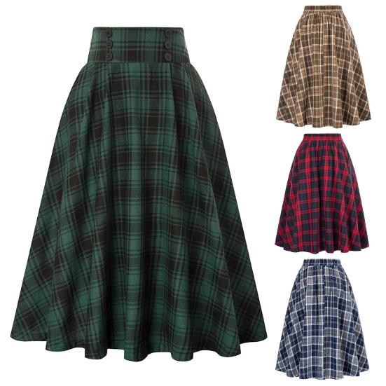 Dámská sukně Vysoký elastický pas Velký lem A-line Colorblock Kostkovaný potisk Volný Délka kotníku Měkké kapsy Retro volán Elegantní Party Dáma na dojíždění