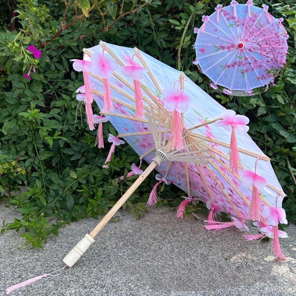 56cm Fabric Tassel Umbrella Handheld Chinese Style Ancient Dance Umbrella Rainproof Windproof Chinese Antique Umbrella