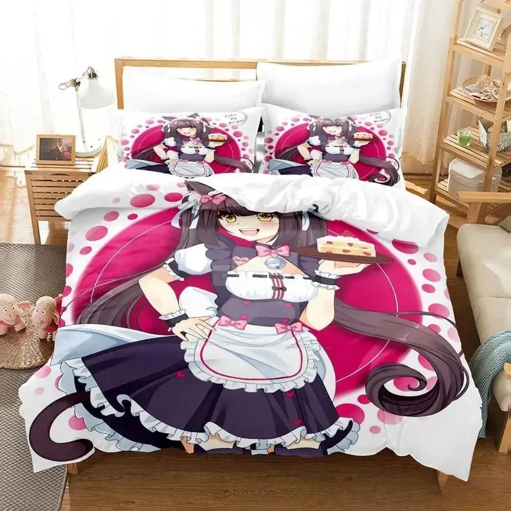 Comforter Anime Kawaii Girls Nekopara Bedding Set 3D Printed Suitable For Bedroom Kids Home Textile