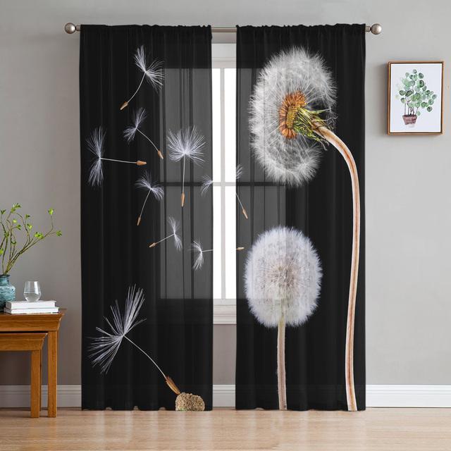 Abstract Dandelion Flowers Sheer Curtains For Girl Kids Bedroom Kitchen Window Drapes Curtain Home Decoration