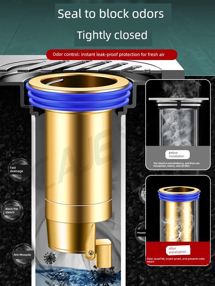 German Yuema All-Copper Extended Floor Drain Deodorizer for Bathroom Sewer Extension Pipe, Specialized Inner Core for Crack Repair