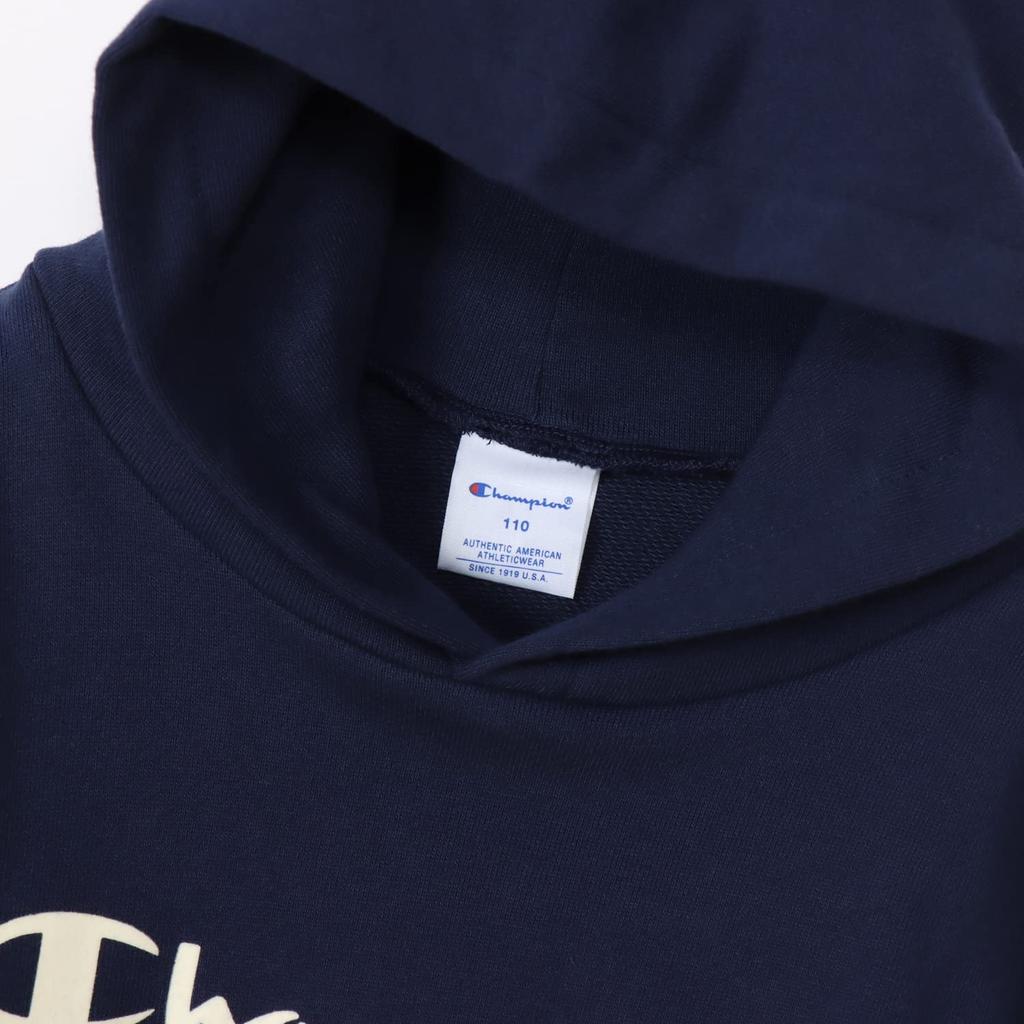 Champion Long Sleeve USA Script Size 140 Kids' Hoodie, 100% Cotton, Logo, Basic, Navy, (CK-Y103)
