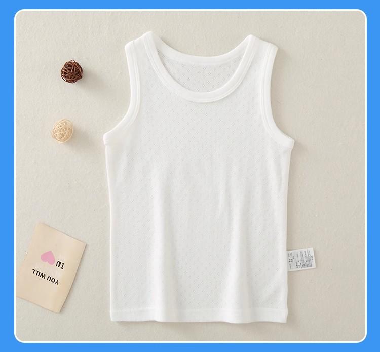 Children's Cotton Vest - Seamless Mesh Top, Solid Color, Round Neck, Loose Fit T-shirt for Boys and Girls